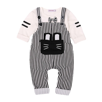 

Toddler Infant Boy Casual Sets Boys Baby Autumn Outfits Kids Long Sleeve TopStripe Strap Trousers Sets 6-24M