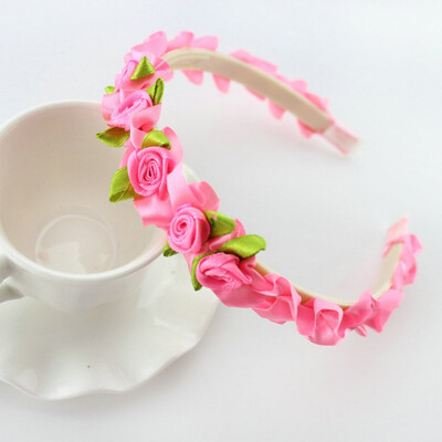 

Colorful Kids Ribbon Rose Flower Headbands Garland Hair Band Prom Head Wrap Girls Hair Accessories