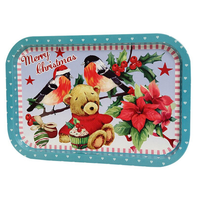 

Christmas Tinplate Storage Tray Decorative Food Serving Plate Fruit Tray Holiday Home Organizer Decorations