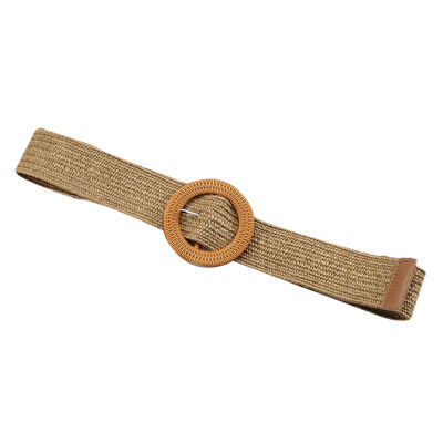 

Women Fashion Cotton And Linen Weaving Round Buckle Belt Girls Casual All-match Belt Dress Decorative Belt Waistband