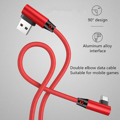 

90 Degree Data Cable  Shape Double Elbow Game Fast Charging Cable Fabric Nylon Braid Cable for iPhone Type C Android