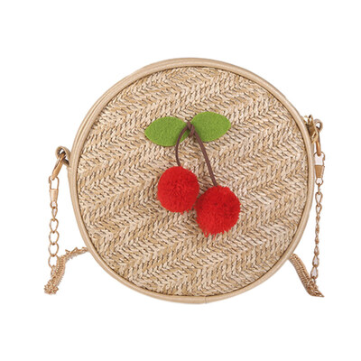 

Fashion Women Cherry Pendant Zip Chain Crossbody Shoulder Pouch Round Woven Bag