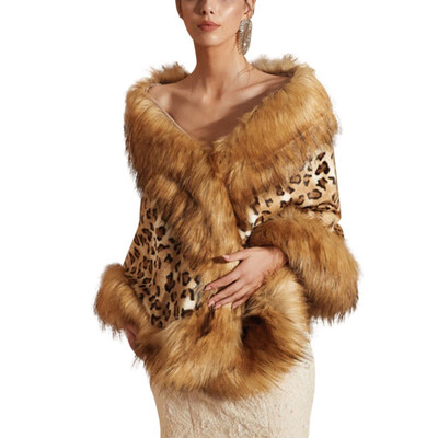 

Leopard Faux Fur Coat Women Autumn&Winter Fashion Casual Faux Fur Leopard Coat Print Long Sleeve Warm Shawl Cloak Jacket