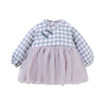 

Autumn Casual Baby Girls Long Sleeve Dot Print Mesh Dress Kids Pageant Princess Dresses 1 PCS