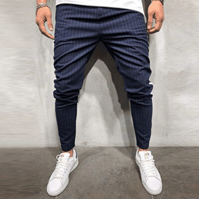 

Gobestart Men Splicing Sriped Overalls Casual Pocket Sport Work Casual Trouser Pants