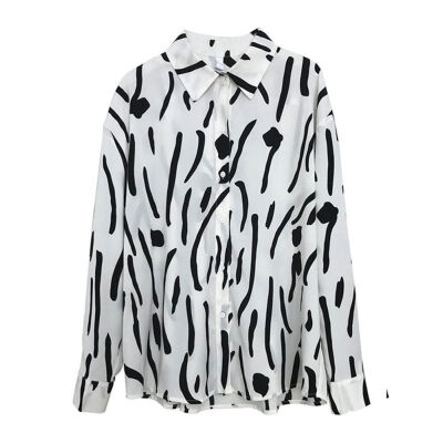 

EFINNY Women Graffiti Spotted Print Shirt Casual Lapel Collar Long Sleeve Blouse Spring 2019 Loose Blouse