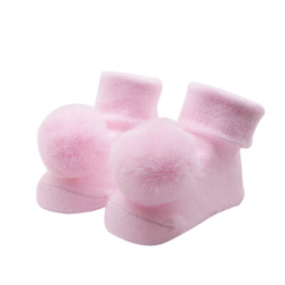 

0-18M Little Baby Girl Princess Cute Hairball Solid Socks Cotton Newborn Floor Socks