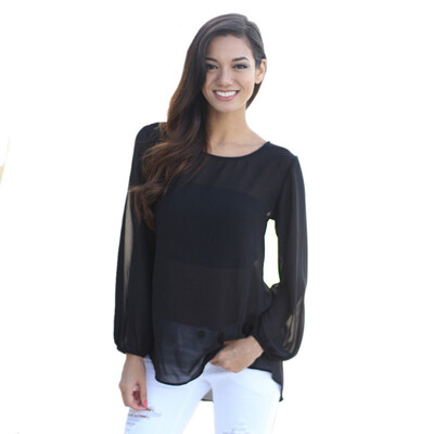 

Newest Women Sexy Long Sleeve Chiffon Casual Blouse Shirt Tops Fashion Lace Blouse