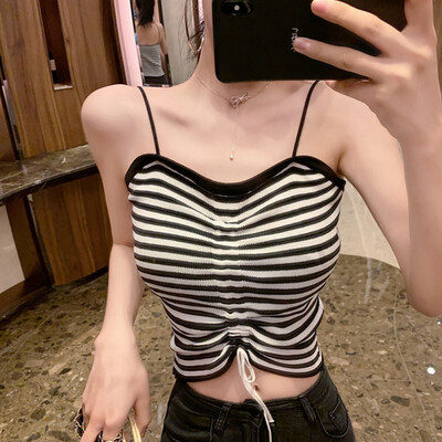 

Casual Women Camis Summer Casual Basic Sexy Versatile Slim Stripes Print Sling Autumn Bottoming Stretch Camisole Tops
