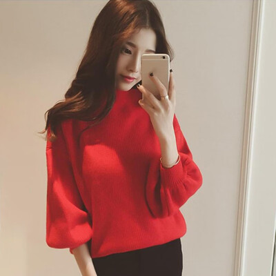 

Womens Half High Collar Lantern Sleeve Top Bottoming Sweater Tops Tights Sweater