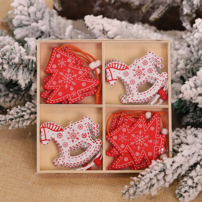 

Christmas Gift Wooden Cartoon Shape Decoration Christmas Tree Pendant Set New Year Cute Ornaments