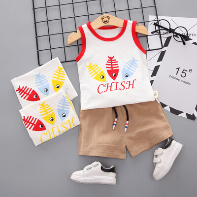 

Summer Baby Boys Sleeveless Cooton Cartoon Print Tops Blouse VestShorts Casual Outfits Sets