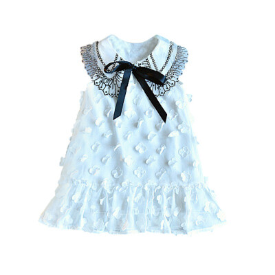 

Summer Kids Baby Girls Bow Dresses Sleeveless Flower Pattern Casual Lace Mesh Dress Kids Toddler Princess Sundress 1-7Years