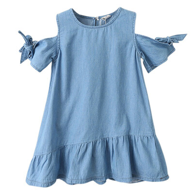 

Girls Dress Summer Denim Children Clothing Off-shoulder Toddler Princess Kids Dresses for Girls Clothes Pageant Sundress