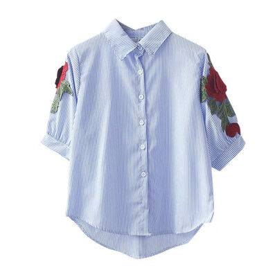 

New Fashion Ladies Embroidery White Blouse Summer Women Flower Embroidered Short Sleeve Casual Slim Shirt Tops