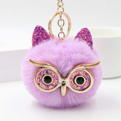 

Free Shipping Glasses Owel Charms Plush Phone Case Straps Rabbit Fur Like Key Chain Owels Poms Ball Pendant Keychains Car Keyring