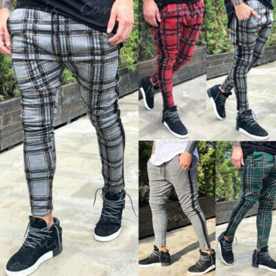 

US Mens Casual Plaid Sport Long Pants Tracksuit Trousers Joggers Gym Sweatpants