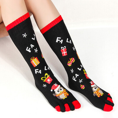 

1 Pair New Fashion Christmas Women Funny Cartoon Printed Toe Socks Cotton Five Fingers Socks
