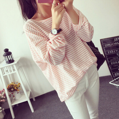 

Fashion Spring&Autumn O-Neck Striped T-Shirt Women Casual Loose Long-sleeved T-Shirt