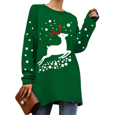 

Christmas Sweater For Women Autumn And Winter Fashion New Round Neck Elk Snowman Print Christmas Loose Sweater -XL