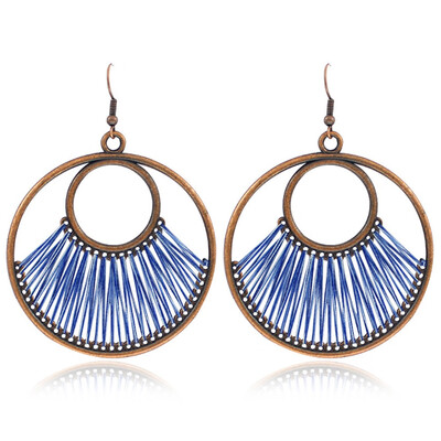 

Handmade Knitted Bohemia Woven Vintage Round Hollow Earring Drop Ethnic Elliptical Yarn Earring