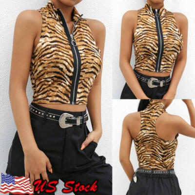 

Womens Summer Leopard Print Tank Tops Vest Blouse Sleeveless Crop Top Shirt Cami