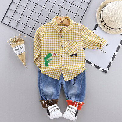 

New Bow Decoration Baby Boy Clothes Set Solid Color Shirt Striped Pants Two-piece Childrens Set 0-4T Toddler Boy Clothes