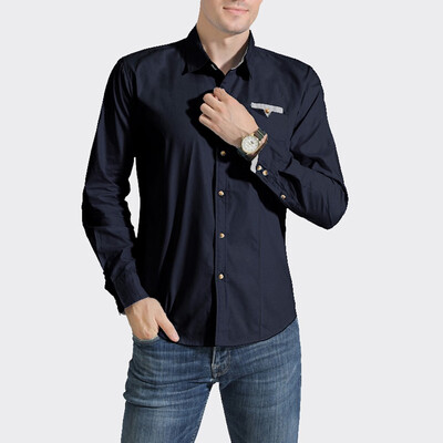 

Tailored Fashion Men Solid Business Casual Long Sleeve Turn-down Collar Shirts