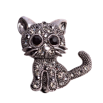 

Retro Lovely Kitten Brooch with Clear Crystal Perfect Gift Kawaii Cat Fashion