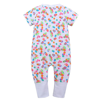 

Infant Girls Cotton Spring Summer Zipper Romper Short Sleeves Cartoon Print Climb Soft Jumpsuit