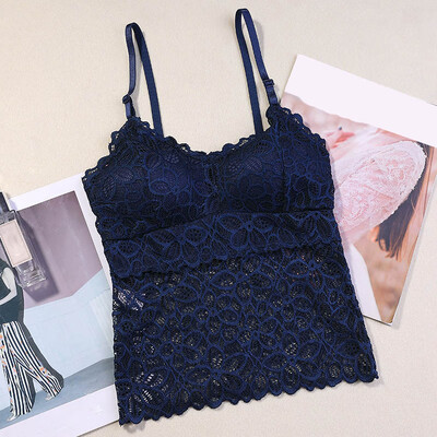 

Sexy V-neck Beauty Back Adjustable Shoulder Strap Detachable Chest Pad Vest Lace Patchwork Solid Tank Camis Tops Female 2018