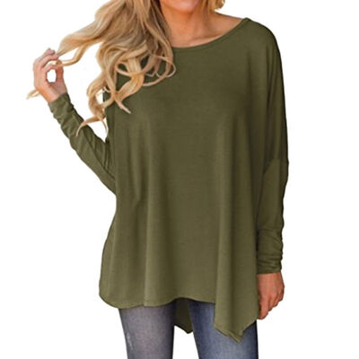 

Autumn Women Solid Color Loose Long Batwing Sleeve Casual Tops Plus Size