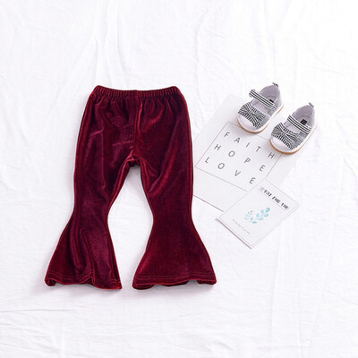 

High Girl Toddler Pants Leggings bursts of girls gold velvet pure color Slim children flare pants autumn&winter