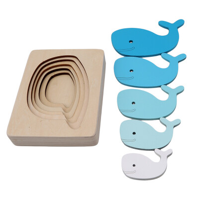 

Childrens Puzzles Cartoon Animal Early Learning Educational Toys Wooden Multi-layered 3D Puzzle Animal Panel