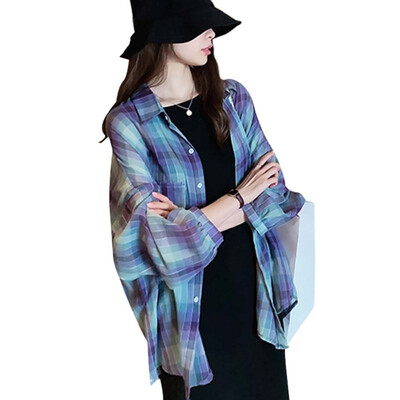 

2019 Women Fashion Big Pocket Plaid Shirts Female Turn-down Collar Long Sleeve Shirt Women Casual Loose Blouses Blusas