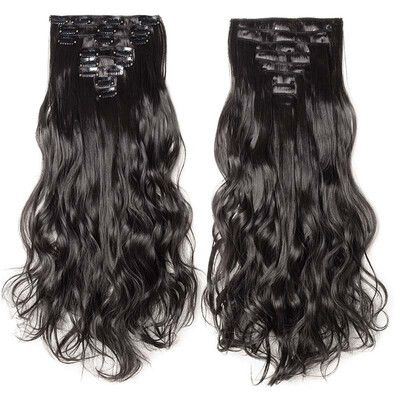 

Full Head Clip Synthetic in Hair Extensions 8 Piece 18 Clips Hairpiece Long Wave Curly Straight for Women
