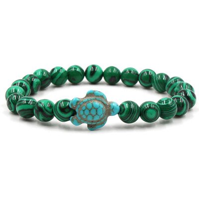 

Green Turquoise Turtle Volcanic Stone White Pine Variety Natural Stone Elastic Bracelet Unisex Pair Bracelet Hot Gift