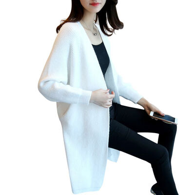 

Women Casual Solid Color Pocket Round Neck Vintage Bat Sleeve Loose Cardigan Warm Long Knit Coat