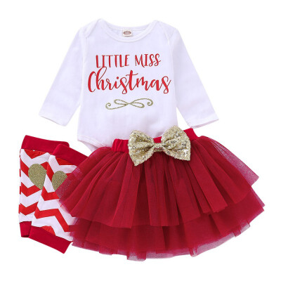 

Baby Christmas Costumes Children Clothing Holiday Girl Baby Long-Sleeved Rompers Mesh Skirt Socks 3Pcs Baby Girl Clothes