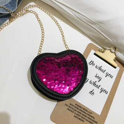 

Children Handbag Fashion Girls Kids Cute Casual Retro Heart Shape Sequins Design Cross-body PU Shoulder Messenger 2019 Bag