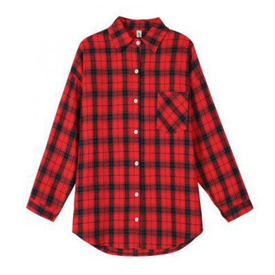 

Casual Women\ Plaid Shirt Female Long Sleeve Tops Casual Blouse Autumn Clothes -XXXL