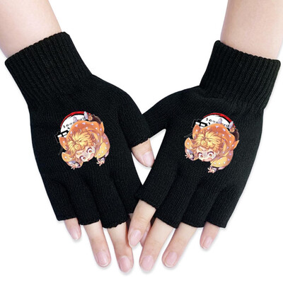 

lunanana Anime Demon Slayer Kimetsu no Yaiba Gloves Japanese Anime Cosplay Gloves Half Finger Gloves