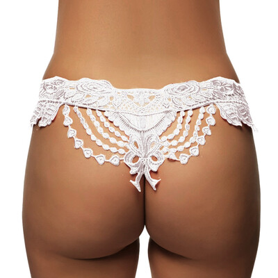 

Gobestart New Women Thong Sexy Lace Bowknot Open Crotch Thong G-String Lingerie Underwear