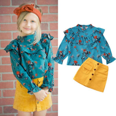 

2pcs Infant Kids Baby Girl Ruffle Tops Floral T Shirt Short Mini Skirt Outfit AU