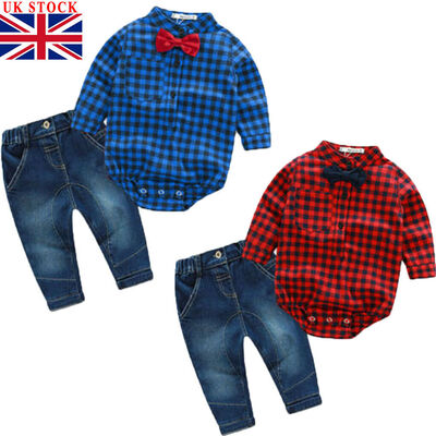 

2pcs Kids Baby Boy Romper Bodysuit Jumpsuit TopsJeans Pants Outfits Clothes Set
