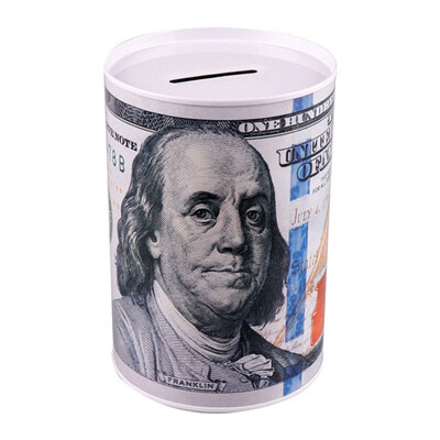 

New Euro Dollar Picture box Metal Cylinder Piggy Bank Saving Money Box Home Decoration