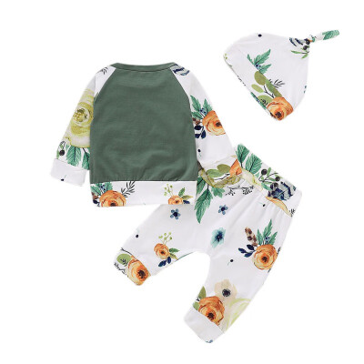 

Hot Toddler Baby Long-sleeved Print Pattern TopFull PantCap 3pcs Suit New Baby Newborn Autumn Warm Casual Clothes Sets