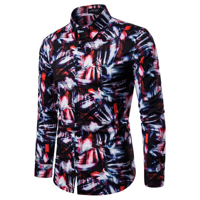 

Toponeto Mens Casual 3D Printing Colorful Slim Long Sleeve Dress Shirt Blouse Tops