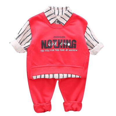 

Autumn Baby Boy Cute Long Sleeve Handsome Striped Print Shirt Letters Sleeveless Sweatshirt Trousers Casual Outfits