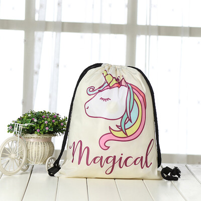 

Cute Unicorn School Bag Women Girl Drawstring Backpack Handbag Rainbow Unicorn Sport Bags Travel Backpack